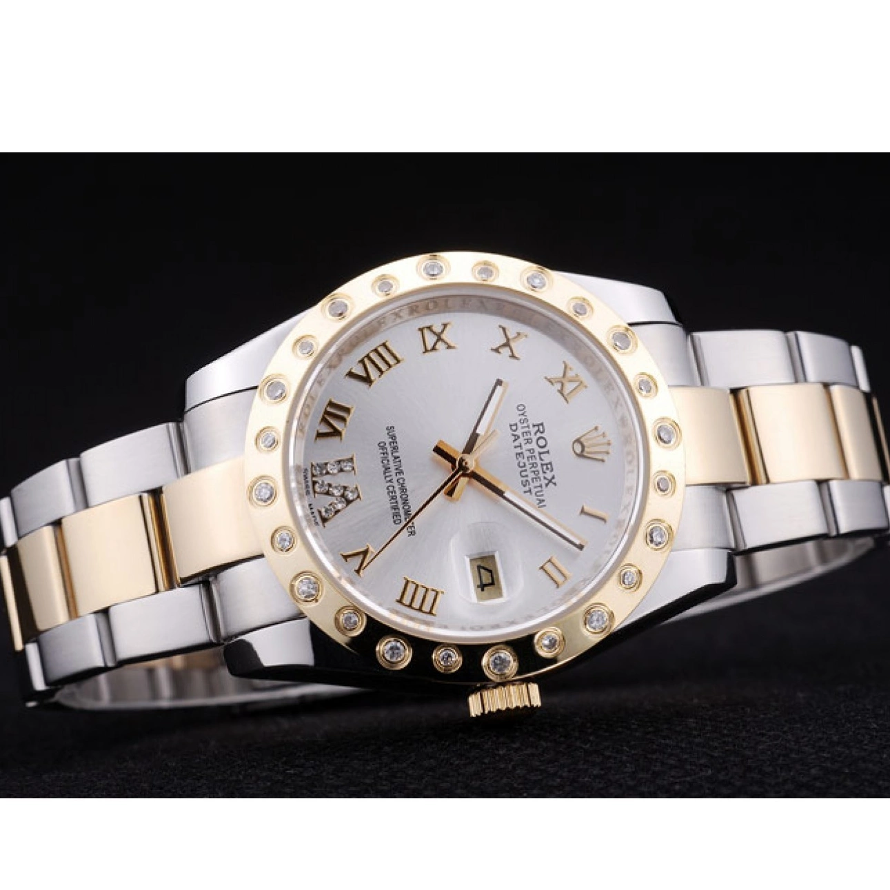 Aaa replica watch Rolex Bezel 7464 Dial White Datejust Diamond 0622